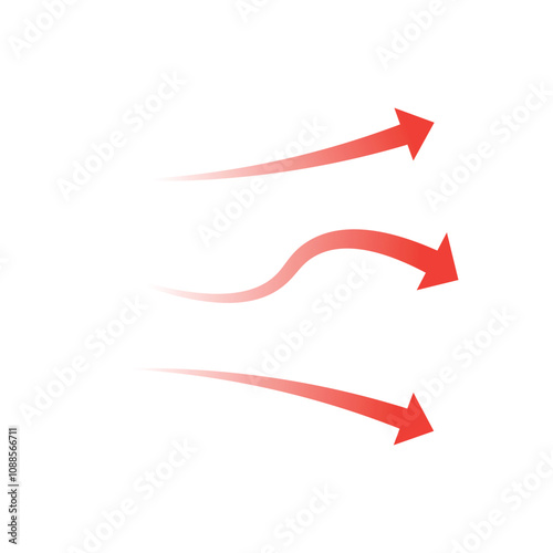 Set of red arrow showing air or wind flow. Air conditioner direction with white background.	11.11