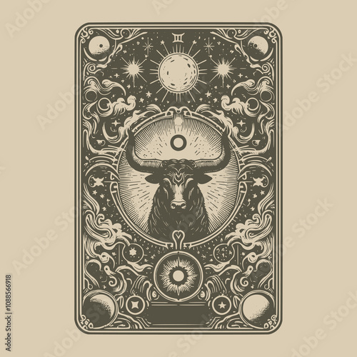 hand-drawn taurus ouija tarot tattoo