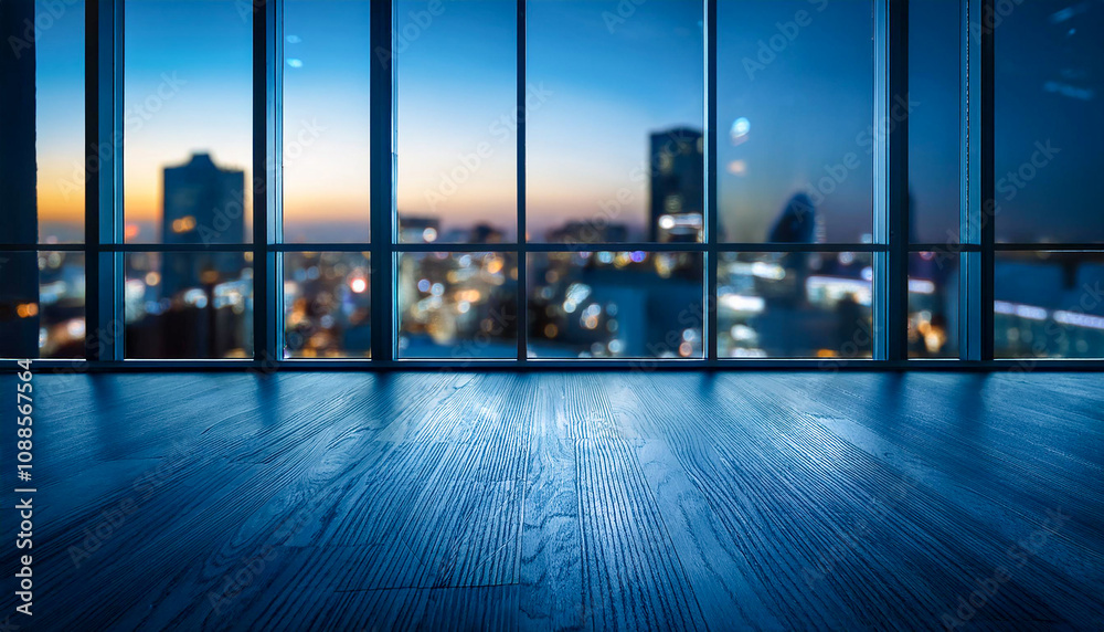 Fototapeta premium Abstract blurred office interior room at night beautiful.Blurry working space with defocused effect.Copy space for text.Generative AI