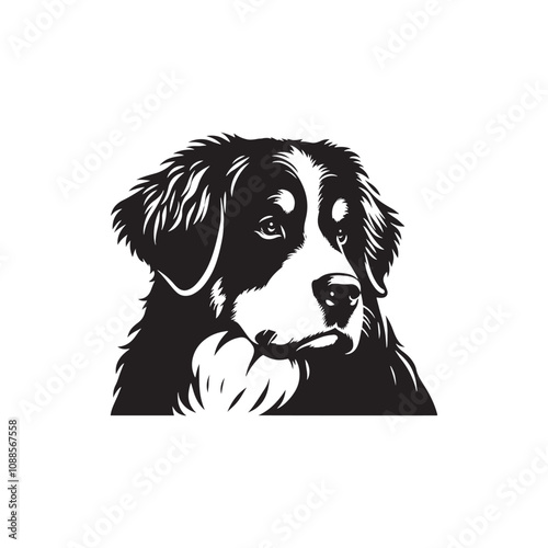 Bernese Mountain Dog Vector - Minimalist Bernese Mountain Dog Silhouette - Illustration of Bernese Mountain Dog.