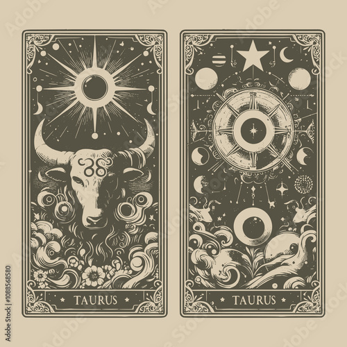 gothic taurus ouija tarot card tattoo