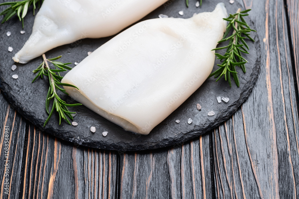 Squid tube and ring photography . Seafood top view Squid tube and ring photography . Seafood top view
