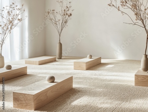 A white room with a wooden floor and a white wall