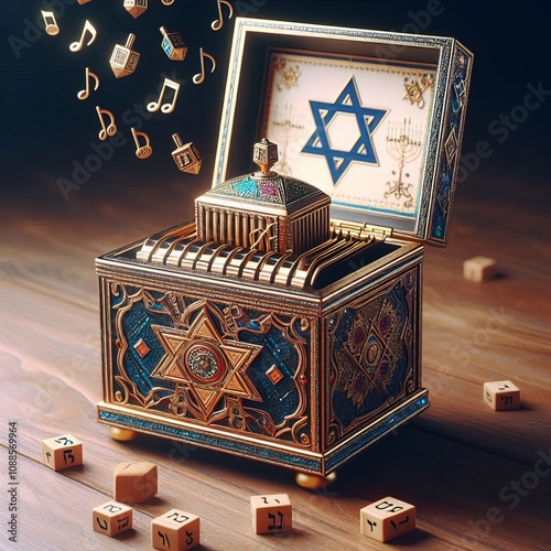 Hanukkah Music Box A music box playing a Hanukkah melody adorned