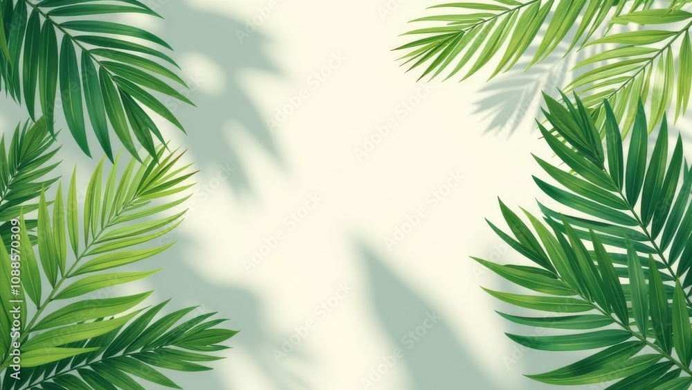 A tropical scene with green leaves and pink flowers A tropical scene with green leaves and pink flowers