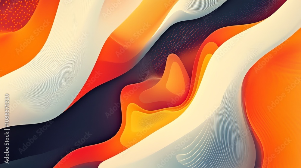 Obraz premium An abstract, colorful image with a red circle, orange and pink brush strokes, and a dark blue background.