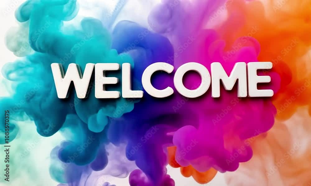 Colorful welcome animation with the word 