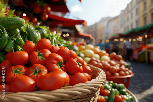 Vibrant tomato harvest local market food photography outdoor environment close-up view fresh produce and community engagement photo