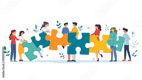 A group of people holding jigsaw puzzle pieces together