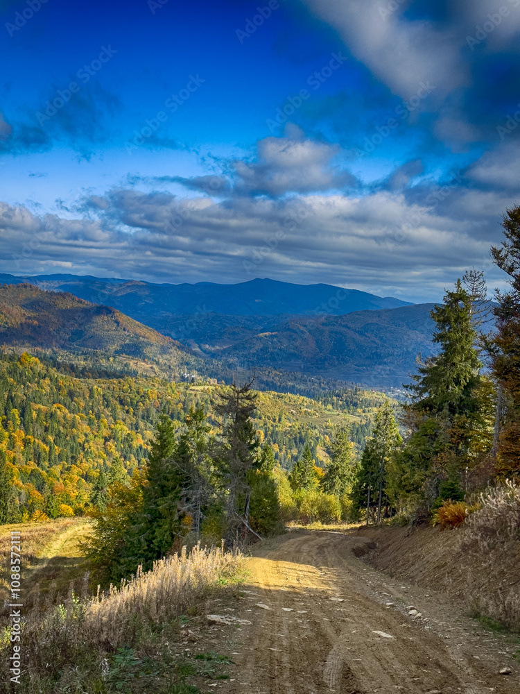 The landscape of Carpathian Mountains in the sunny weather. Perfect weather condition in the autumn season The landscape of Carpathian Mountains in the sunny weather. Perfect weather condition in the autumn season