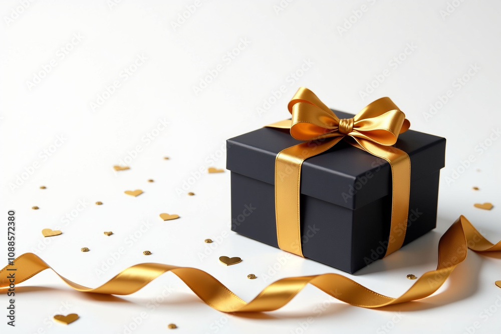 Obraz premium Black box with gold ribbon in Black Friday theme. Luxury style.