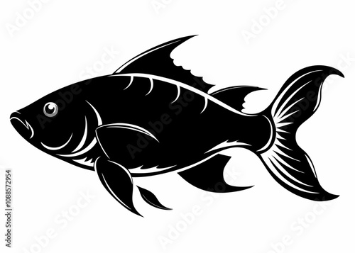 Carp fish vector silhouette black illustration on white background