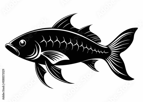 Carp fish vector silhouette black illustration on white background