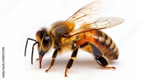 Honeybee Gathering Pollen on Soft Flower Closeup of bee collecting pollen, fine details captured in natural, soft lighting, 3D illustration