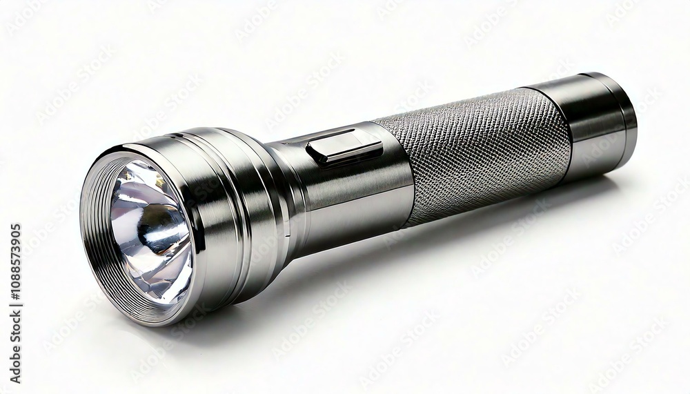 A sleek black flashlight ideal for outdoor adventures and emergency situations. A sleek black flashlight ideal for outdoor adventures and emergency situations.