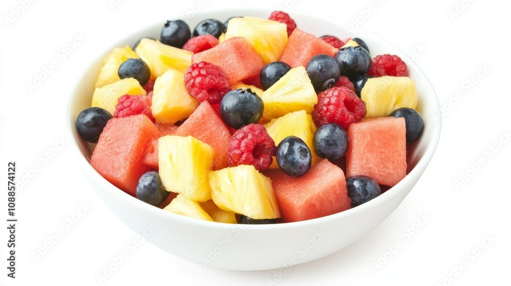 A refreshing fruit salad with a mix of juicy watermelon, tangy pineapple, and ripe berries A refreshing fruit salad with a mix of juicy watermelon, tangy pineapple, and ripe berries