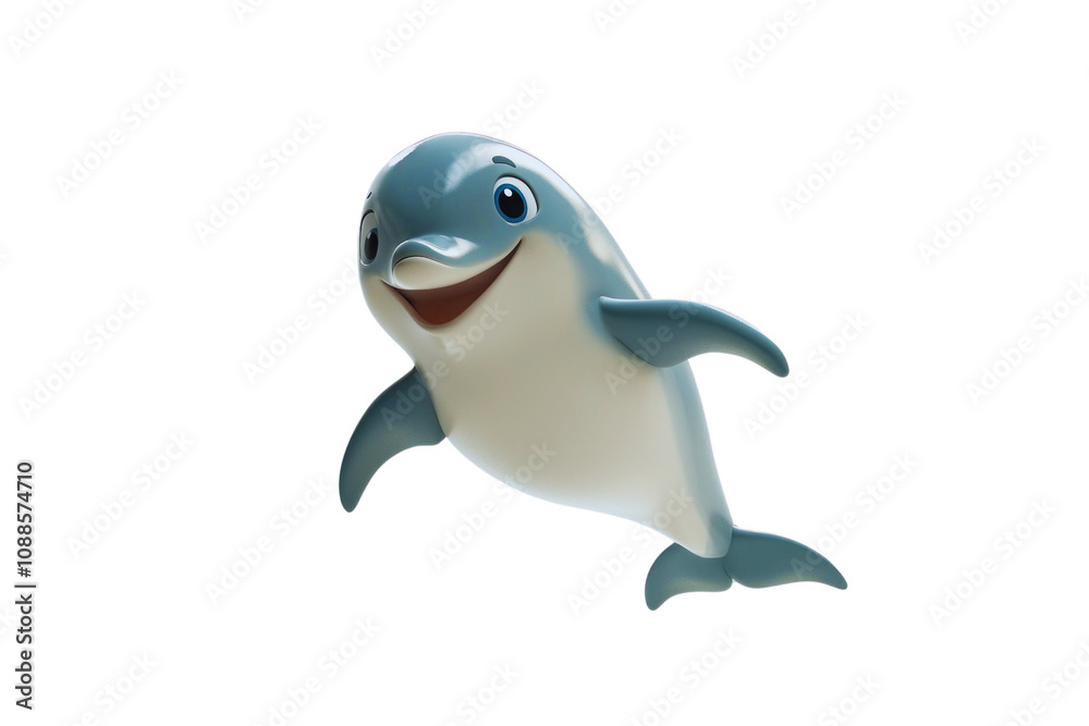 Fototapeta premium Playful Dolphin Cartoon isolated on transparent background png, 3d rendering