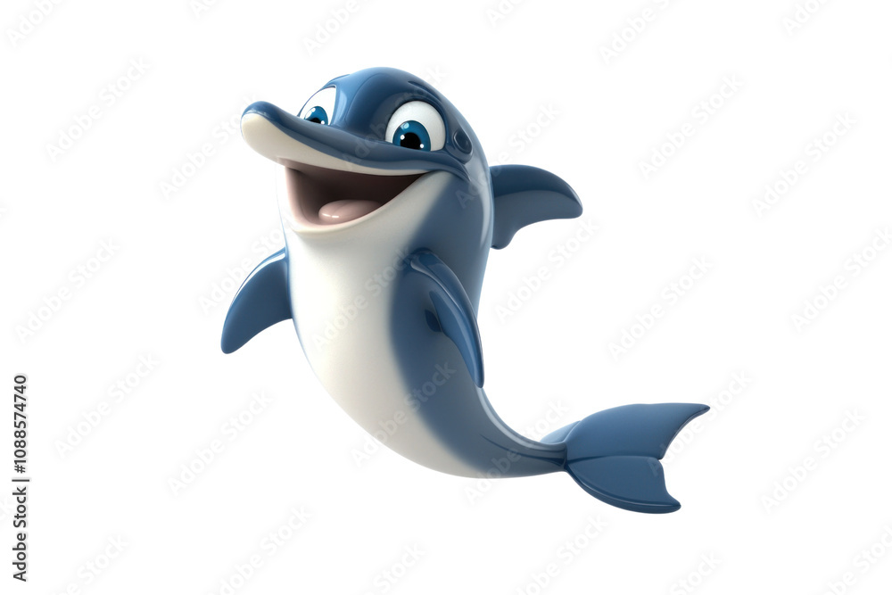 Fototapeta premium Happy Cartoon Dolphin Animation isolated on transparent background png, 3d rendering