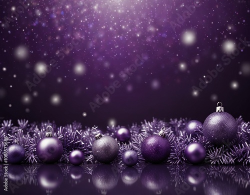 abstract violet background with glitter snow and Christmas decorations