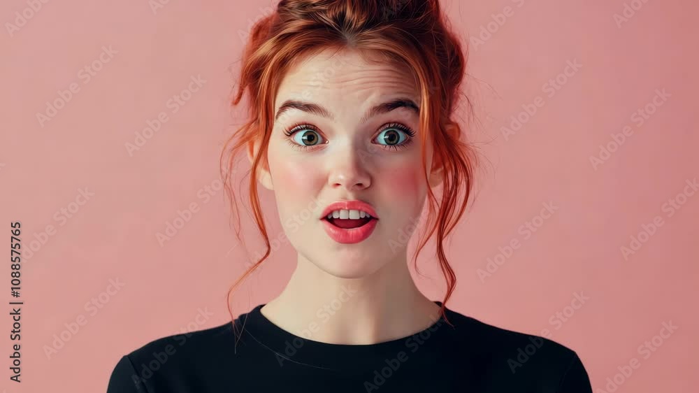 Young woman expressing surprise with varied facial reactions
