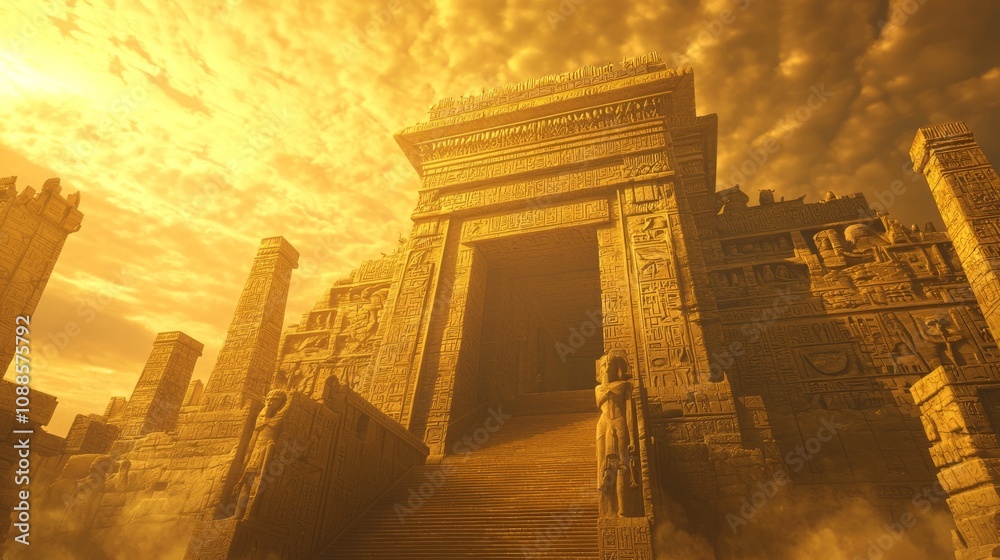Fototapeta premium Mystical Mesopotamian Legends Unleashed: Gods and Creatures in a Vibrant Fantasy Setting