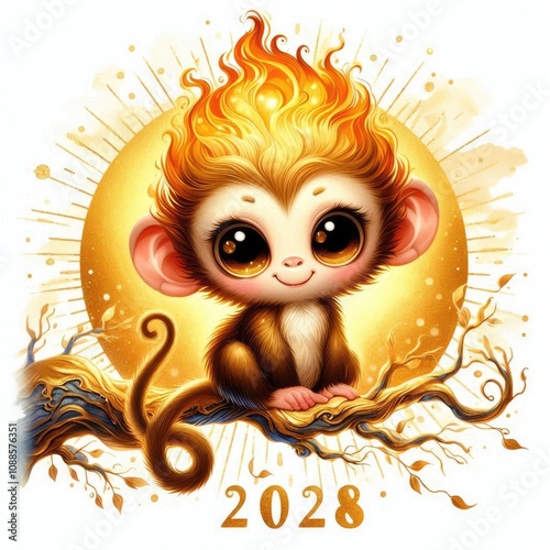 Adorable monkey Illustration for 2028 with Generative AI.