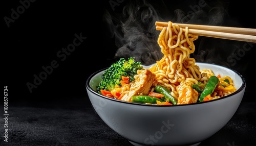 Steaming Hot Noodles with Chicken and Vegetables