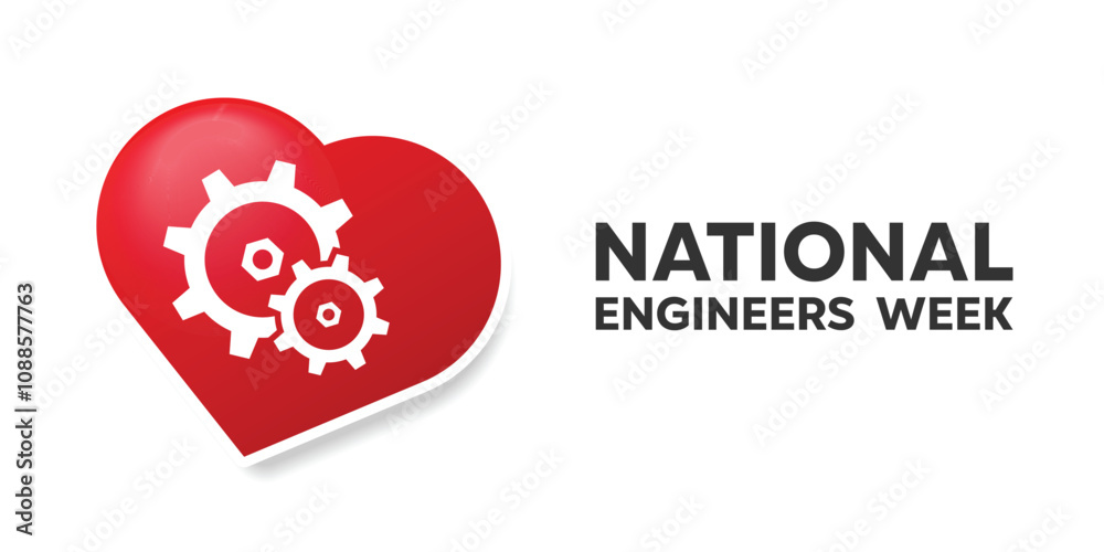 National Engineers Week. Gear and heart. Great for cards, banners, posters, social media and more. White background