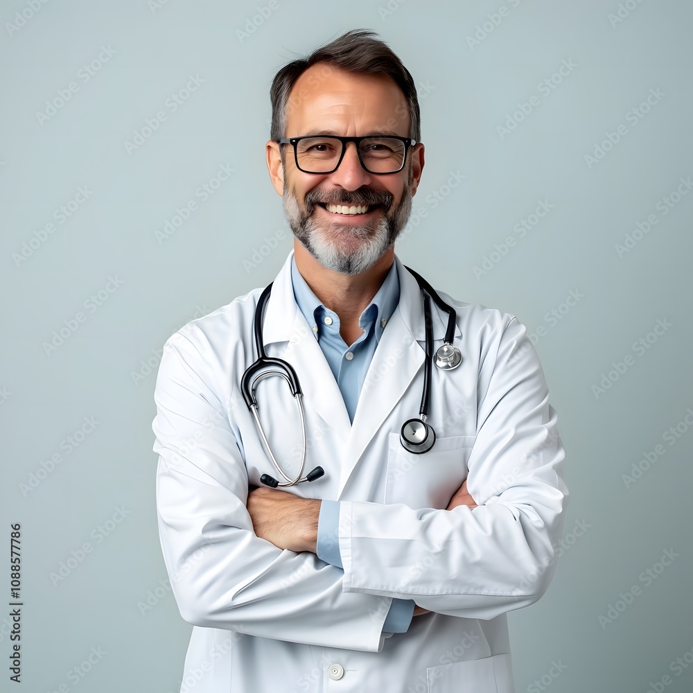 Portrait of successful mid adult doctor with crossed arms Portrait of successful mid adult doctor with crossed arms