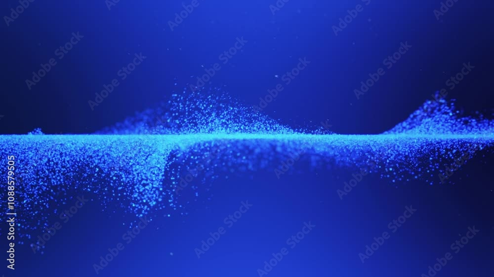 Particle wavy line abstract clean design video loop. Motion blur background 4K UHD blue concept with copy space.