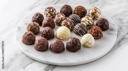 Assorted Gourmet Chocolate Truffles on a Marble Serving Plate with Fine Details, Perfect for Elegant Desserts, Celebrations, and Special Occasions