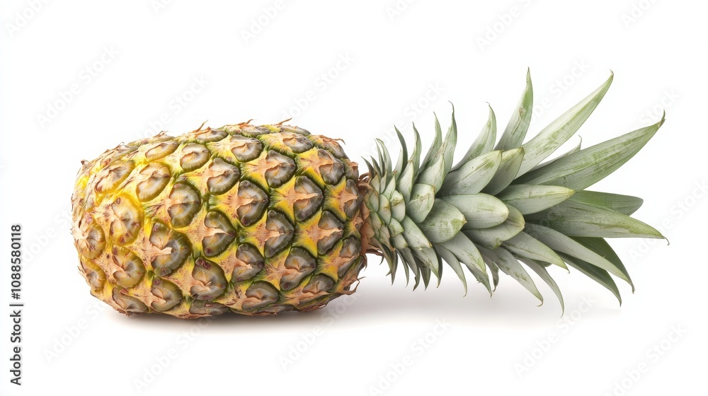 A ripe pineapple with its rough, textured skin and spiky green crown, Each pineapple’s vibrant color and subtle imperfections captured with precision A ripe pineapple with its rough, textured skin and spiky green crown, Each pineapple’s vibrant color and subtle imperfections captured with precision