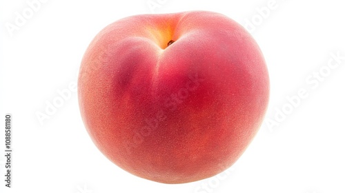 A ripe succulent peach with velvety skin, Its golden hue glowing under the soft light, Set against an isolated white background to highlight its natural sweetness 