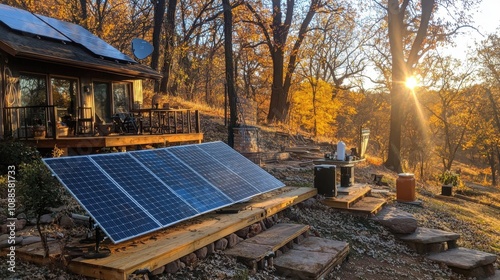 emergency solar setup with battery bank and panels photo