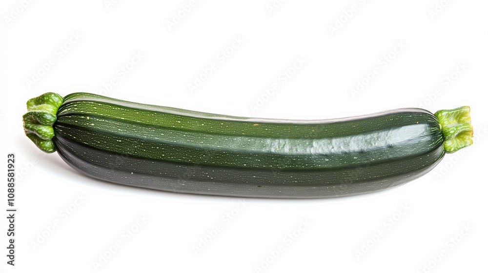 A single, fresh zucchini with its smooth, dark green skin and elongated shape A single, fresh zucchini with its smooth, dark green skin and elongated shape