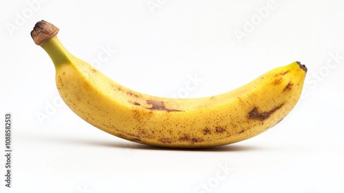 A single, perfectly ripe banana with golden-yellow skin, Its curved shape inviting a taste of tropical sweetness photo