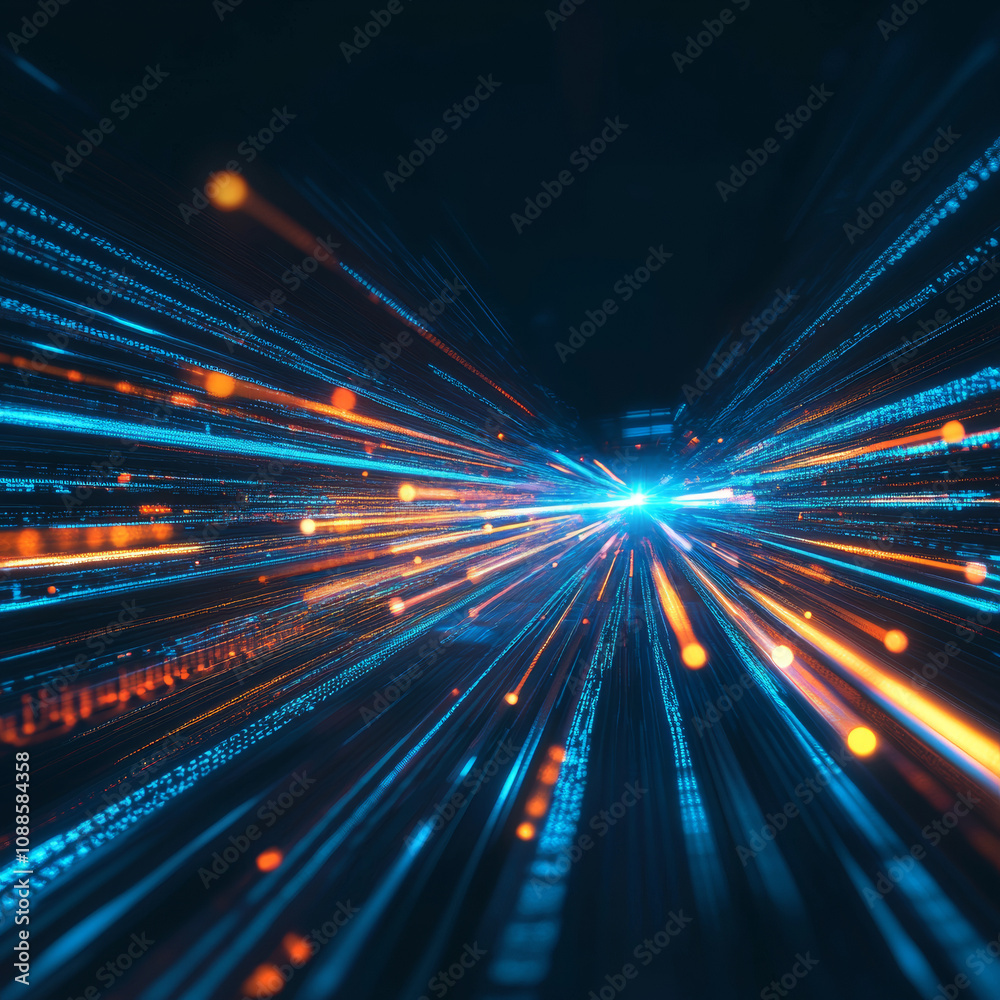 Fototapeta premium High-speed 5G abstract technology background. Motion blur and speed patterns over a dark backdrop. Artificial intelligence concept.