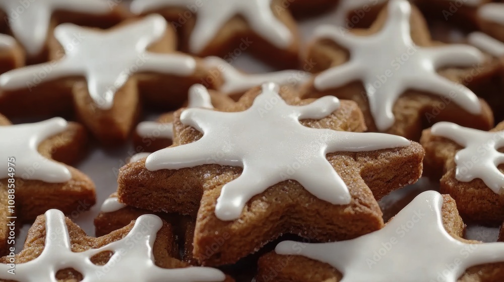 Delightful, Festive Gingerbread Cookies with White Icing Shaped Like Stars Perfect for Holiday Celebrations and Joyful Gatherings Delightful, Festive Gingerbread Cookies with White Icing Shaped Like Stars Perfect for Holiday Celebrations and Joyful Gatherings