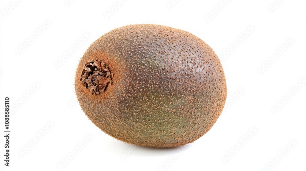 A single, whole kiwi fruit with its brown, fuzzy skin and vibrant green interior A single, whole kiwi fruit with its brown, fuzzy skin and vibrant green interior