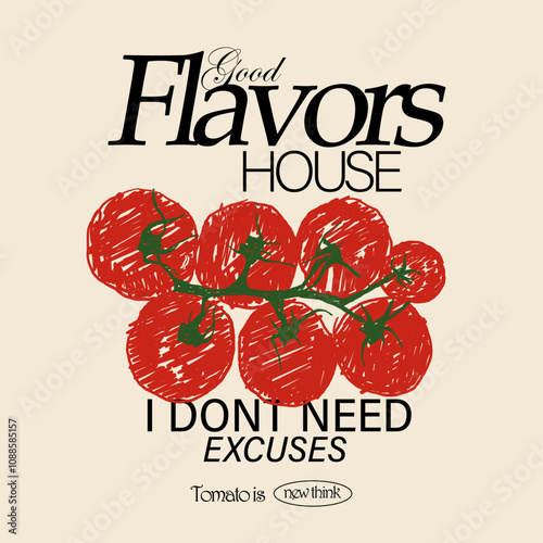 Red tomato vintage t-shirt design. Tomato vegetable artwork for t shirt print, Organic vegetable farm. Tasty food for design, print, fabric or background.