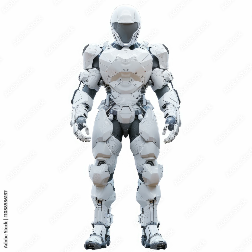 Futuristic astronaut wearing full body suit standing upright Futuristic astronaut wearing full body suit standing upright
