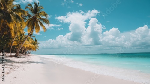 Palm Trees Line a Pristine White Sand Beach and Azure Ocean