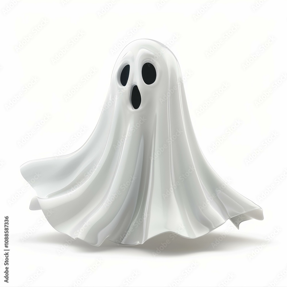 Classic white ghost floating and screaming on white background Classic white ghost floating and screaming on white background