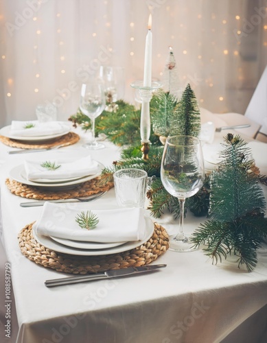 New Year's or Christmas family dinner table arrangemen photo