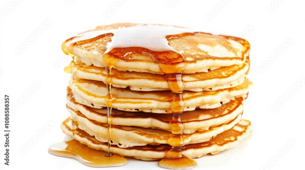 A stack of fluffy pancakes drizzled with golden maple syrup, Their warm, comforting aroma filling the air A stack of fluffy pancakes drizzled with golden maple syrup, Their warm, comforting aroma filling the air