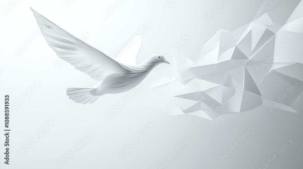 A stylized illustration of a dove in flight. A stylized illustration of a dove in flight.