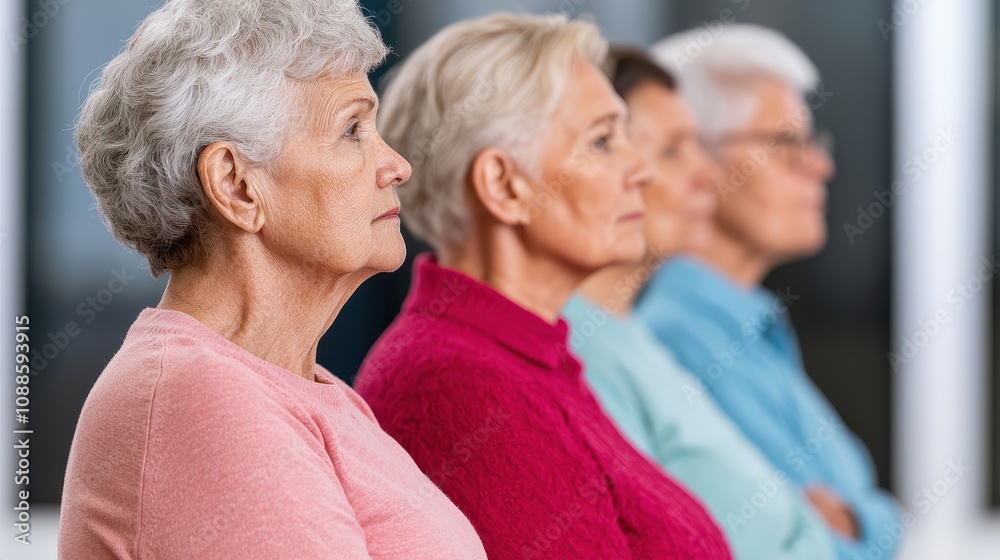 Government Pension Retire Concept, Elderly Citizens Waiting in Line at Government Office, Showcasing Patience and Community Engagement During Administrative Task