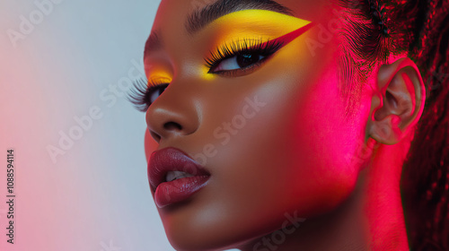 Beautiful woman with neon make-up.