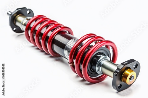 High-Quality Shock Absorber Suspension Isolated on White Background for Automotive Parts Showcase, Featuring Precise Detail and Clear Texture for Engineering and Design References