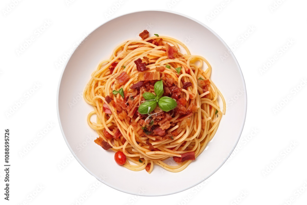 carbonara spaghetti in dish isolated on white carbonara spaghetti in dish isolated on white